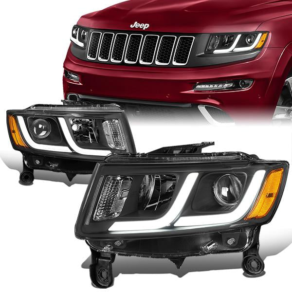 FAROS 14-16 JEEP GRAND CHEROKEE PRE FACELIFT - FITS MODELS WITH HALOGEN HEADLIGHTS ONLY - PROJECTOR LOW BEAM - BLACK HOUSING / AMBER CORNER - H1 LOW BEAM / H1 HIGH BEAM