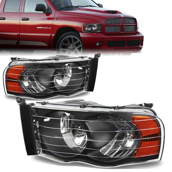 FAROS 02-05 DODGE RAM 1500 / 03-05 RAM 2500 , 3500 2/4-DOOR - BLACK HOUSING / AMBER CORNER - 9007 LOW BEAM / HIGH BEAM