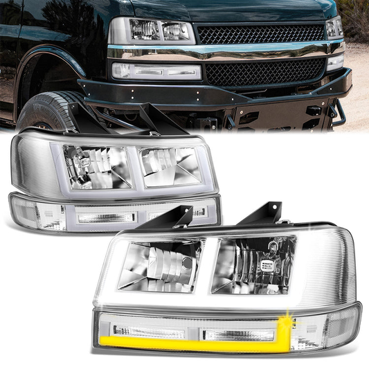 FAROS CLEAR LENS,CLEAR REFLECTOR,CHROME HOUSING - 4PCS - LED BAR - 03-14 CHEVROLET EXPRESS 1500 / 03-23 CHEVROLET EXPRESS 25003 / 03-23 CHEVROLET EXPRESS 3500 / 09-22 CHEVROLET EXPRESS 4500 / 03-14 GMC SAVANA 1500 / 03-23 GMC SAVANA 2500 / 03-23 GMC