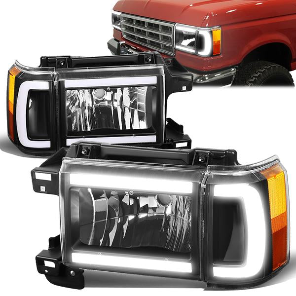 FAROS 87-91 FORD BRONCO - 81-91 FORD F-150 / 87-91 FORD F-250 / 87-91 FORD F-350 - LED DRL - BLACK HOUSING / AMBER CORNER - 9004 HIGH BEAM / LOW BEAM / 3157 SIGNAL