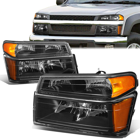 FAROS 04-12 CHEVY COLORADO , GMC CANYON / 06 ISUZU I-280 , I-350 / 07-08 ISUZU I-290 , I-370 2/4-DOOR - 4PC - BLACK HOUSING / AMBER CORNER - 9006 LOW BEAM / 9005 HIGH BEAM