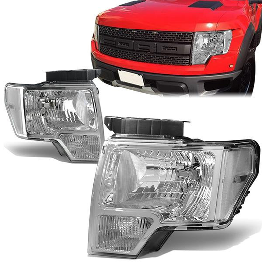 FAROS 09-14 FORD F-150 2/4-DR - FITS HALOGEN MODELS ONLY - DOES NOT FIT XENON OR HID MODEL - H13 LOW BEAM / HIGH BEAM / 3157A TURN SIGNAL - CHROME HOUSING / CLEAR CORNER