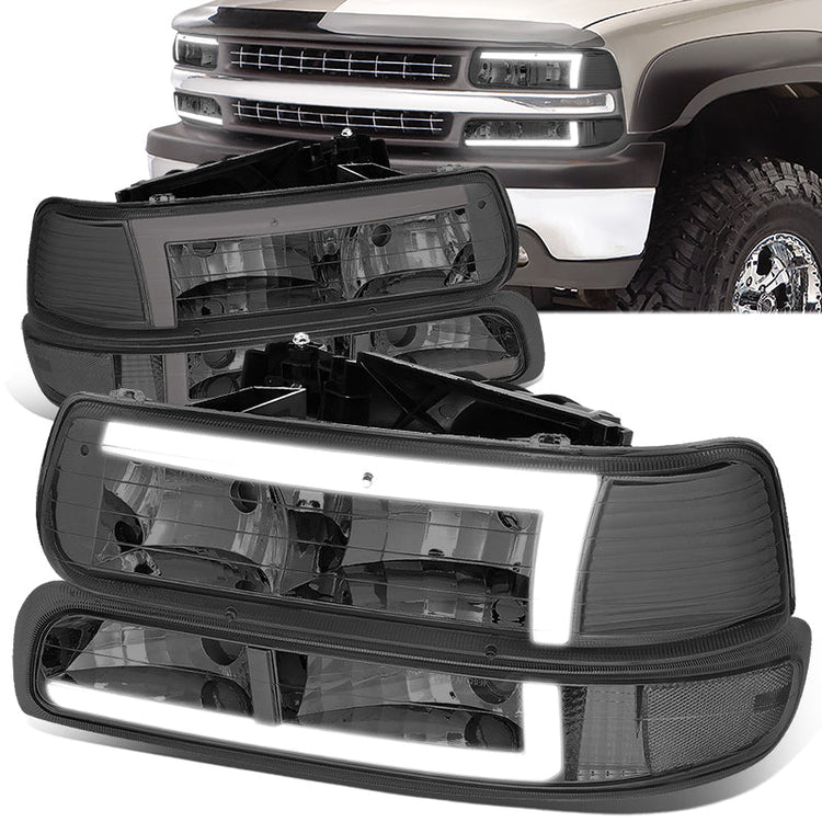 FAROS 99-02 CHEVY SILVERADO 1500, 2500 / 01-02 SILVERADO 1500 HD, 2500 HD, 3500 / 00-06 SUBURBAN 1500, 2500, TAHOE - REQUIRES WIRING TO EXISTING VEHICLES WIRING HARNESS - LED DRL - 4PC - SMOKE / CLEAR