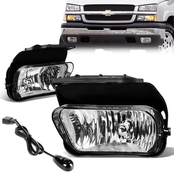FAROS DE NIEBLA 03-06 CHEVY SILVERADO 1500, 2500HD, 3500 / 2007 SILVERADO 1500, 2500HD, 3500 CLASSIC MODELS / 02-06 AVALANCHE - WITH SWITCH - CHROME / CLEAR