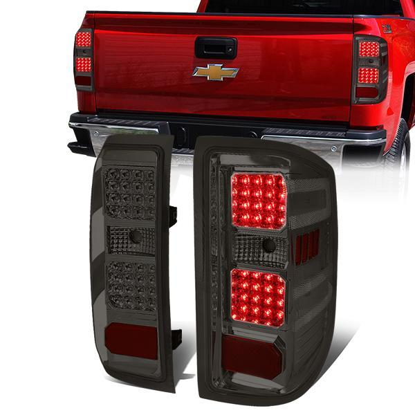 FAROS TRASEROS 14-19 CHEVY SILVERADO 1500 - 15-19 SILVERADO 2500HD 3500HD - 15-19 GMC SIERRA 3500HD DUAL REAR WHEELS - HALOGEN TAIL LIGHT MODELS ONLY - DUAL LED - CHROME / SMOKE