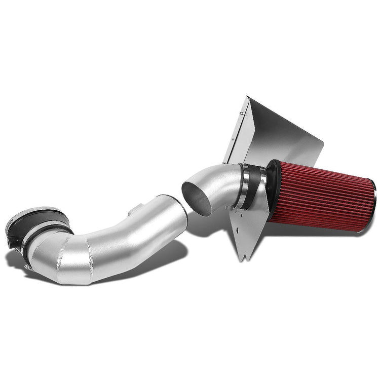 FILTRO DE AIRE DE ALTO FLUJO HEAT SHIELD - 05-09 FORD MUSTANG V8 - RED FILTER - SILVER PIPING