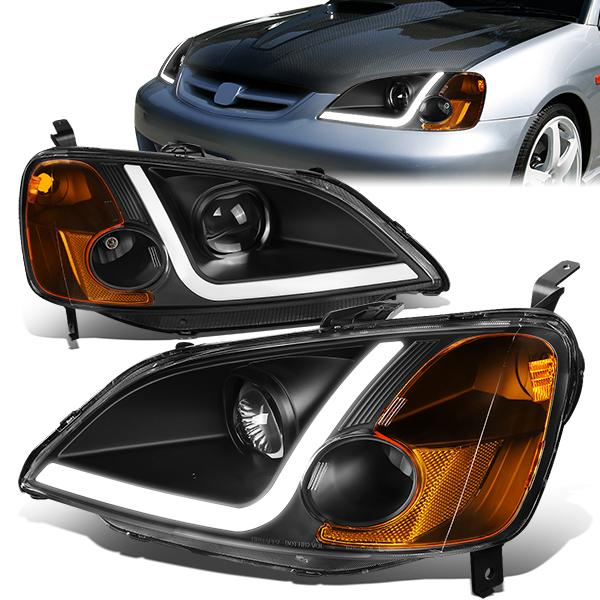 FAROS 01-03 HONDA CIVIC COUPE / SEDAN - LED RUNNING LIGHT REQUIRES WIRING INTO EXISTING LIGHTING WIRE HARNESS - LED DRL - PROJECTOR - BLACK HOUSING / AMBER CORNER - H7 LOW BEAM / H7 HIGH BEAM