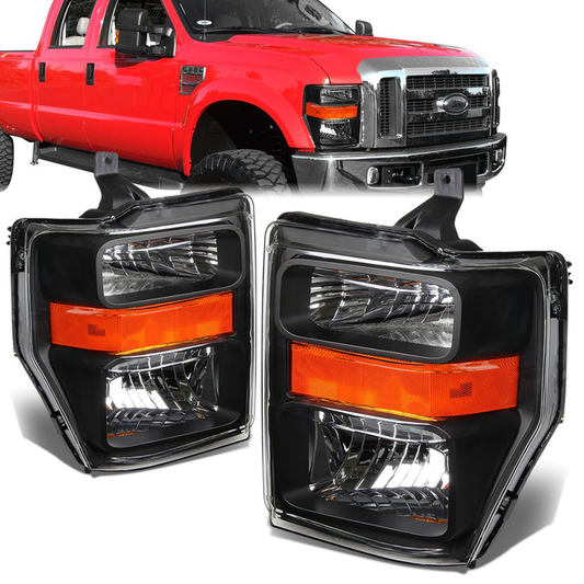 FAROS 08-10 FORD F-250, F-350, F-450, F-550 - SUPER DUTY 2/4-DOOR - H13 LOW BEAM / HIGH BEAM - BLACK HOUSING / AMBER CORNER