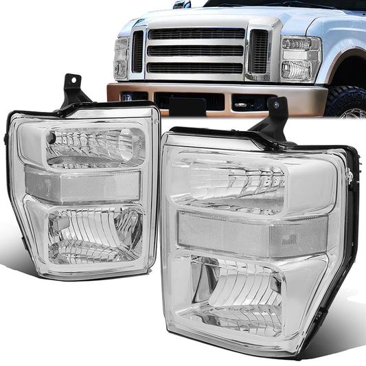 FAROS 08-10 FORD F-250, F-350, F-450, F-550 - SUPER DUTY 2/4-DOOR - H13 LOW BEAM / HIGH BEAM - CHROME HOUSING / CLEAR CORNER