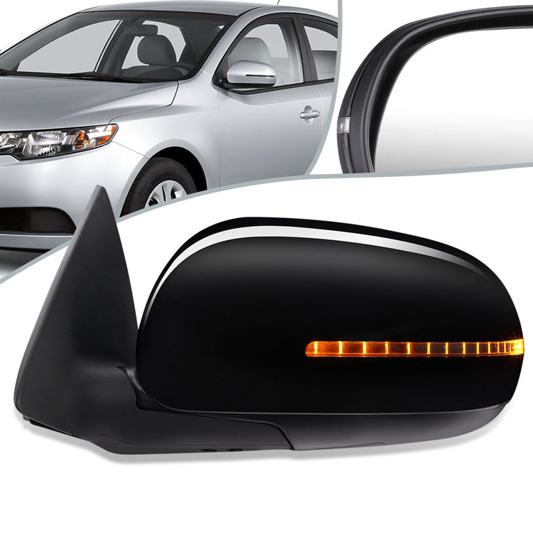 RETROVISOR MIRROR - OEM - 10-13 KIA FORTE, KOUP - POWERED - HEATED - W/ SIGNAL LIGHT - FOLDING - BLACK MATERIAL - LEFT
