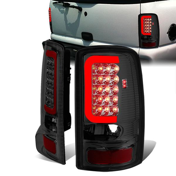 FAROS TRASEROS 00-06 CHEVY TAHOE , CHEVY SUBURBAN 1500 , 2500 , GMC YUKON , YUKON XL 1500 , 2500 - RED C-BAR - 3D - U-HALO LED - FITS LIFT DOOR MODELS ONLY , DOES NOT FIT BARN DOOR MODELS - CHROME / SMOKE