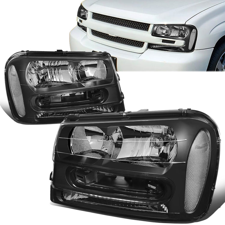 FAROS 02-09 CHEVY TRAILBLAZER / 02-05 TRAILBLAZER EXT - 9006 LOW BEAM / 9005 HIGH BEAM / 3757A TURN SIGNAL - BLACK HOUSING / CLEAR CORNER