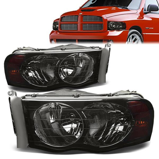 FAROS 02-05 DODGE RAM 1500 / 03-05 RAM 2500 , 3500 2/4-DOOR - SMOKE HOUSING / AMBER CORNER - 9007 LOW BEAM / HIGH BEAM