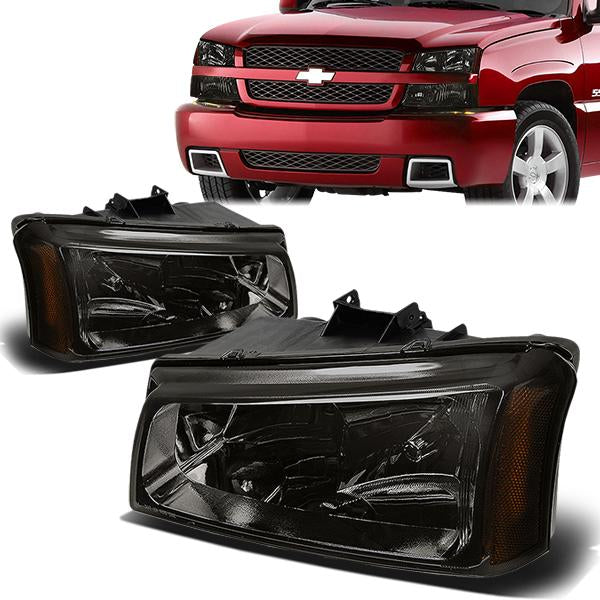 FAROS 03-04 CHEVY SILVERADO 2500 / 03-06 CHEVY AVALANCHE 1500 , 2500 / 03-06 CHEVY SILVERADO 1500 , 1500HD , 2500HD , 3500 2/4-DOOR - FITS MODELS WITHOUT FACTORY CLADDING ONLY - 2PC - SMOKE HOUSING / AMBER CORNER - 9006 LOW BEAM / 9005 HIGH BEAM