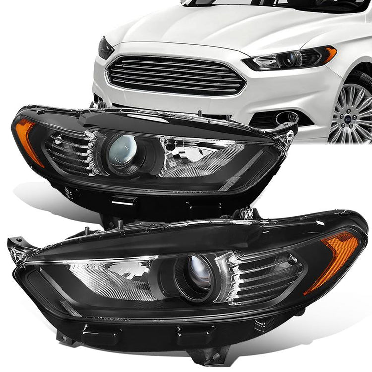 FAROS 13-16 FORD FUSION - PROJECTOR - OE STYLE - H11 LOW BEAM / H7 HIGH BEAM - BLACK HOUSING / AMBER CORNER