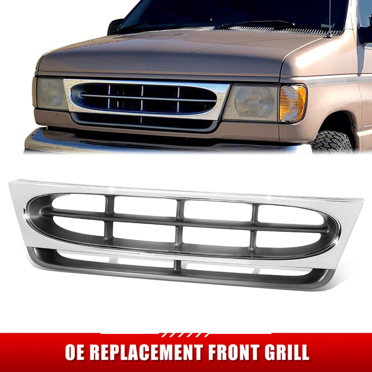 PARRILLA GRILLE - FD ECNOLNE VAN '92-'96/'97-'07/ GRILLE ASS'Y 97-02/ CHROME/GRAY/ (COMPOSITE HEAD LIGHT)//PARTS.NO,FO1200337//OEM NO,F8UZ8200AAA
