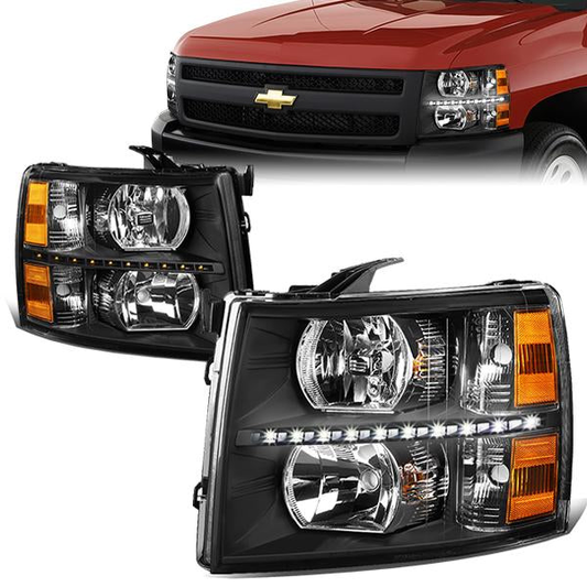 FAROS 07-13 CHEVY SILVERADO 1500 / 07-14 CHEVY SILVERADO 2500 / 3500 & HD MODELS - LED - REFLECTOR - BLACK HOUSING / AMBER CORNER - H11 LOW BEAM / 9005 HIGH BEAM