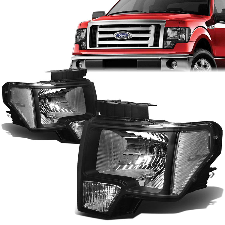 FAROS 09-14 FORD F-150 2/4-DR - FITS HALOGEN MODELS ONLY - DOES NOT FIT XENON OR HID MODEL - H13 LOW BEAM / HIGH BEAM / 3157A TURN SIGNAL - BLACK HOUSING / CLEAR CORNER