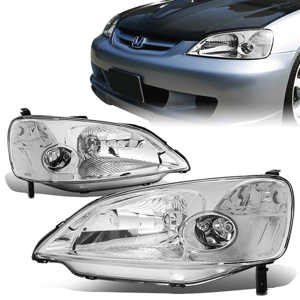 FAROS 01-03 HONDA CIVIC 2/4-DOOR - H4 LOW BEAM / HIGH BEAM - CHROME HOUSING / CLEAR CORNER