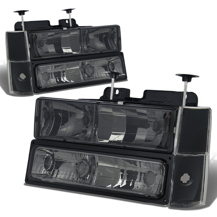 FAROS 88-93 CHEVY C10 2/4-DOOR - 8PC - SMOKE HOUSING / CLEAR CORNER - 9006 LOW BEAM / 9005 HIGH BEAM