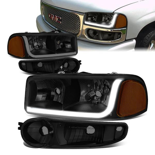 FAROS 2001 GMC SIERRA C3 / 02-06 GMC SIERRA 1500 DENALI / 01-06 GMC YUKON DENALI, YUKON XL 1500 DENALI / 2007 GMC SIERRA 1500 DENALI - LED DRL - 4PC - BLACK HOUSING / AMBER CORNER / SMOKE LENS