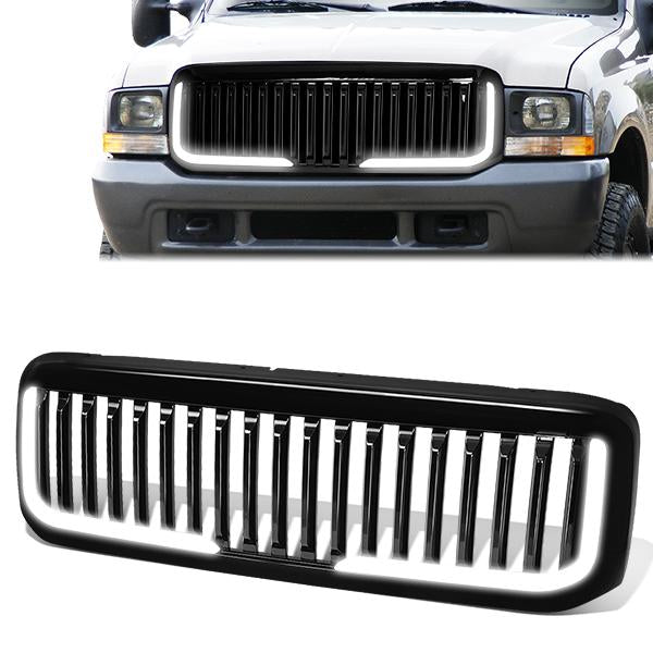 PARRILLA GRILLE - 99-04 FORD F-250, F-350, F-450, F-550 - VERTICAL FENCE STYLE - W/ LED DRL LIGHT - LED'S REQUIRE WIRING INTO EXISTING LIGHTING - BLACK