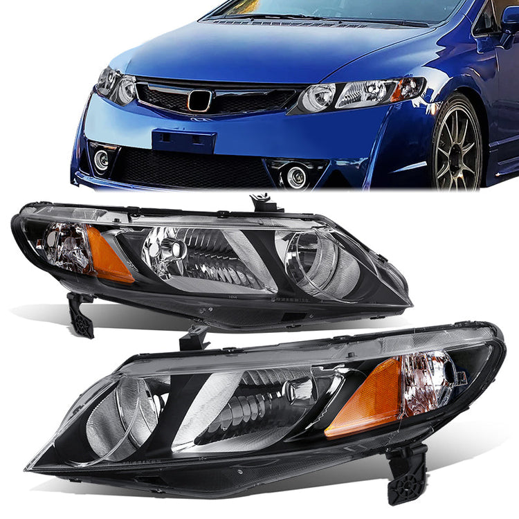 FAROS 06-11 HONDA CIVIC SEDAN - OEM STYLE - 9006 LOW / 9005 HIGH / 1157A SIGNAL - BLACK HOUSING / AMBER CORNER