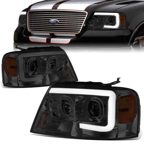 FAROS 04-08 FORD F-150 / 06-08 LINCOLN MARK LT - 3D LED - C-BAR - SMOKE HOUSING / AMBER CORNER - H11 LOW BEAM / H11 HIGH BEAM