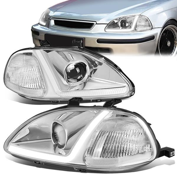FAROS 96-98 HONDA CIVIC - LED RUNNING LIGHT REQUIRES WIRING INTO EXISTING LIGHTING WIRE HARNESS - LED DRL - PROJECTOR - CHROME HOUSING / CLEAR CORNER - H7 LOW BEAM / H7 HIGH BEAM