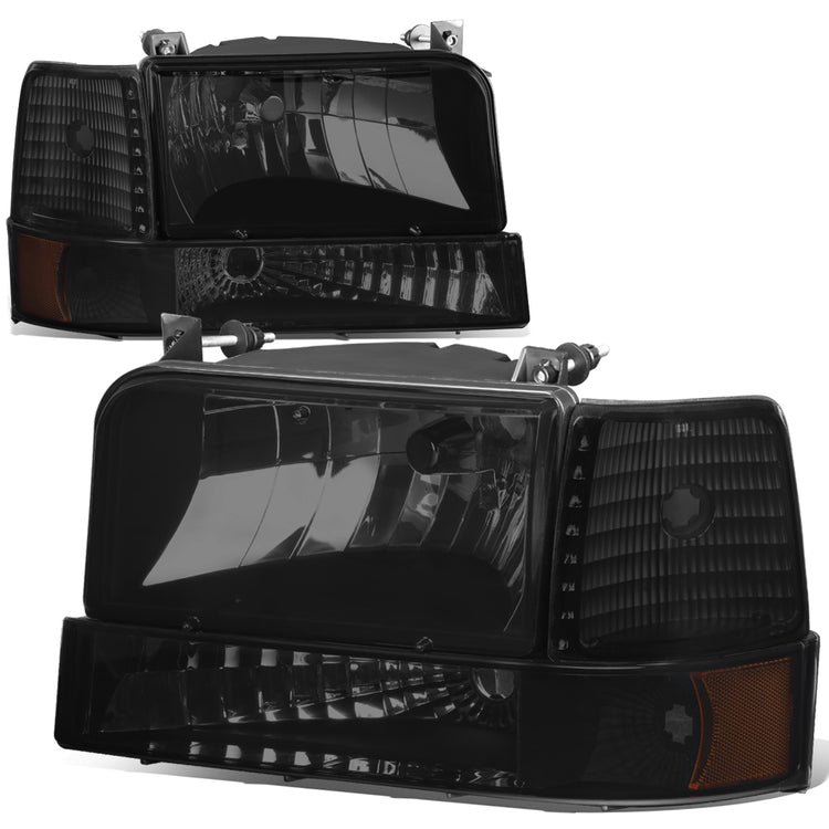FAROS 92-96 FORD F-150, F-250, F-350, BRONCO 2/4-DR - 6PC - 9007 LOW BEAM / HIGH BEAM - 3157A TURN SIGNAL - BLACK HOUSING / SMOKE LENS / AMBER CORNER
