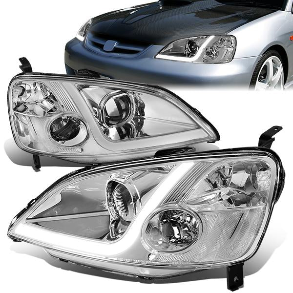 FAROS 01-03 HONDA CIVIC COUPE / SEDAN - LED RUNNING LIGHT REQUIRES WIRING INTO EXISTING LIGHTING WIRE HARNESS - LED DRL - PROJECTOR - CHROME HOUSING / CLEAR CORNER - H7 LOW BEAM / H7 HIGH BEAM