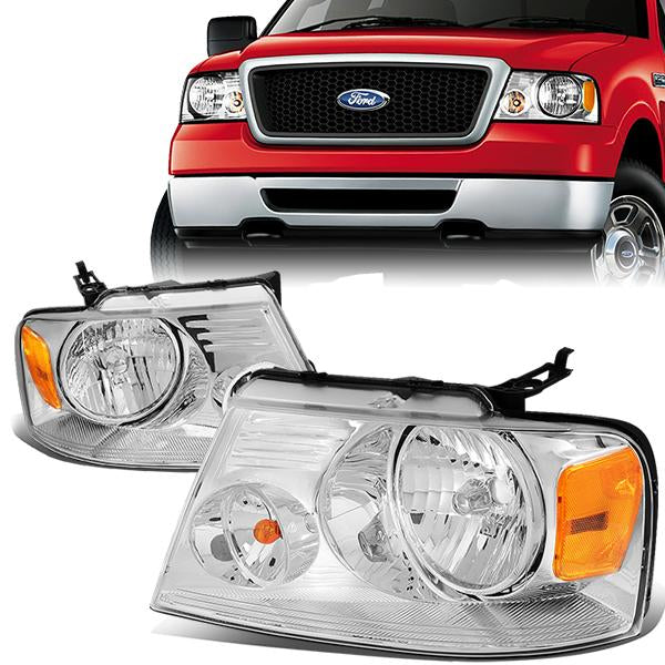 FAROS 04-08 FORD F-150 / 06-08 LINCOLN MARK LT 2/4-DR - 9007 LOW BEAM / HIGH BEAM / 3157A TURN SIGNAL - CHROME HOUSING / AMBER CORNER