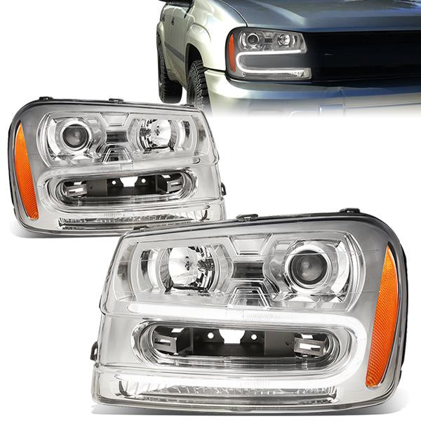 FAROS 02-06 CHEVY TRAILBLAZER EXT / 02-09 CHEVY TRAILBLAZER - 4DR - LED DRL - OE - CHROME HOUSING / AMBER CORNER