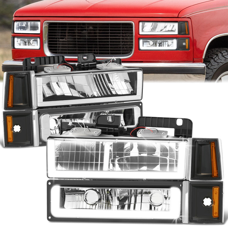 FAROS CLEAR LENS,AMBER REFLECTOR,BLACK HOUSING - 8PCS - LED BAR - 94-99 GMC C1500 K1500 YUKON / 94-99 GMC C1500 SUBURBAN C2500 SUBURBAN K1500 SUBURBAN K2500 SUBURBAN / 94-00 GMC C2500 C3500 K2500 K3500 - FITS MODELS WITH COMPOSITE HEADLIGHTS ONLY