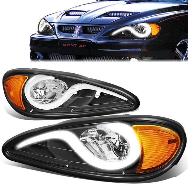 FAROS 99-05 PONTIAC GRAND AM - 3D - LED DRL - PROJECTOR - BLACK HOUSING / AMBER CORNER - 9007 HIGH / LOW BEAM BULB