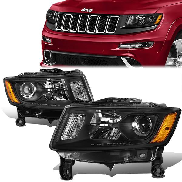 FAROS 14-16 JEEP GRAND CHEROKEE PRE FACELIFT - FITS MODELS WITH HALOGEN HEADLIGHTS ONLY - H1 LOW BEAM / 9005 HIGH BEAM - BLACK HOUSING / AMBER CORNER