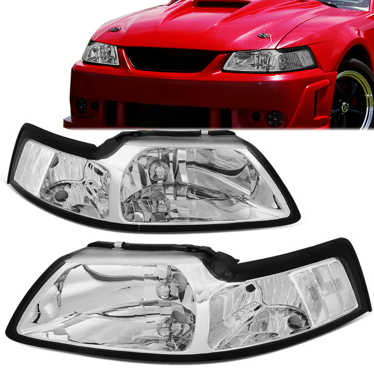 FAROS 99-04 FORD MUSTANG 2-DOOR - H13 LOW BEAM / HIGH BEAM - CHROME HOUSING / CLEAR CORNER