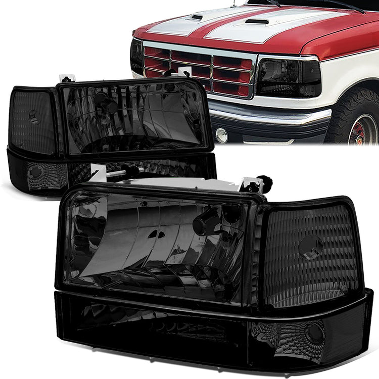 FAROS 92-96 FORD F-150/F-250/F-350/ BRONCO 2/4-DR - 6PC - 9007 LOW BEAM / HIGH BEAM - 3157A TURN SIGNAL - CHROME HOUSING / CLEAR CORNER