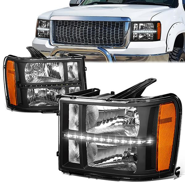 FAROS 07-13 GMC SIERRA 1500 / 07-14 GMC SIERRA 2500, 3500 - DOES NOT FIT 2007 CLASSIC STYLES - LED DRL STRIP - BLACK HOUSING / AMBER CORNER