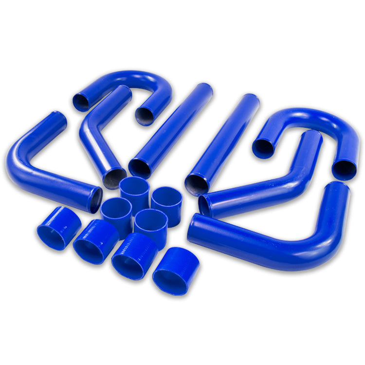 TUBERIA INTERCOOLER UNIVERSAL INTERCOOLER PIPING - ALUMINUM - 3.00" - 8PC - PIPES / HOSES / CLAMPS - BLUE - J14-4 / 5