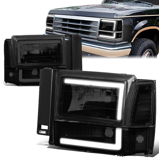 FAROS 91-94 FORD EXPLORER - LED RUNNING LIGHTS REQUIRE TAPPING INTO EXISTING WIRING - LED DRL - BLACK HOUSING / SMOKE LENS / CLEAR CORNER - 9004 LOW BEAM / 9004 HIGH BEAM