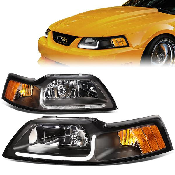 FAROS 99-04 FORD MUSTANG - LED DRL - DAY TIME RUNNING LIGHT STRIP REQUIRES WIRING TO VEHICLE - BLACK HOUSING / AMBER CORNER - 9007 LOW / HIGH BEAM