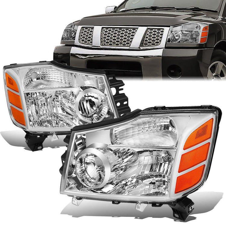 FAROS 04-15 NISSAN TITAN / 04-07 NISSAN ARMADA - 9005 HIGH BEAM / 9006 LOW BEAM / 3157A SIGNAL / 194 SIDE MARKER - CHROME HOUSING / AMBER CORNER