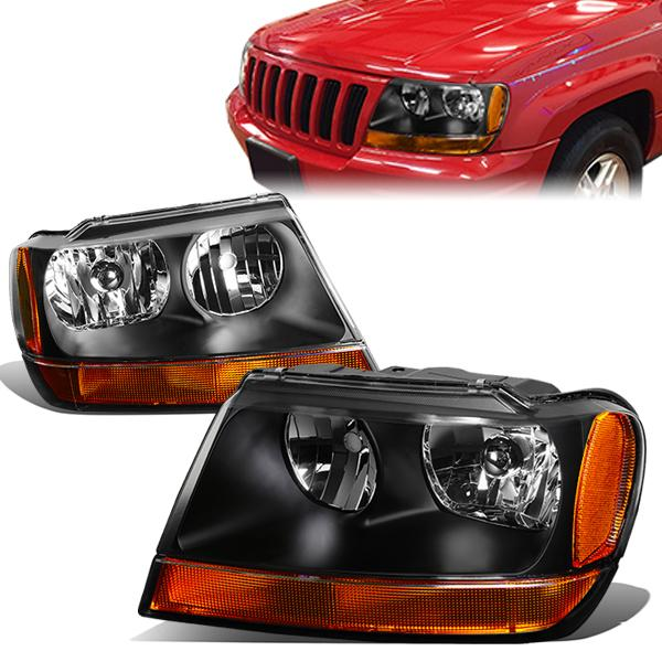 FAROS 99-04 JEEP GRAND CHEROKEE 4-DOOR - 9006 LOW BEAM / 9005 HIGH BEAM - BLACK HOUSING / AMBER CORNER