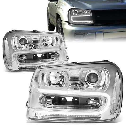 FAROS 02-06 CHEVY TRAILBLAZER EXT / 02-09 CHEVY TRAILBLAZER - 4DR - LED DRL - OE - CHROME HOUSING / CLEAR CORNER