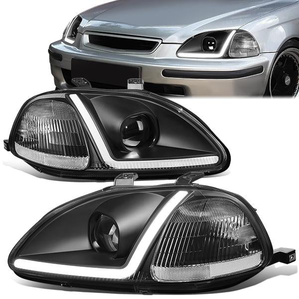 FAROS 96-98 HONDA CIVIC - LED RUNNING LIGHT REQUIRES WIRING INTO EXISTING LIGHTING WIRE HARNESS - LED DRL - PROJECTOR - BLACK HOUSING / CLEAR CORNER - H7 LOW BEAM / H7 HIGH BEAM