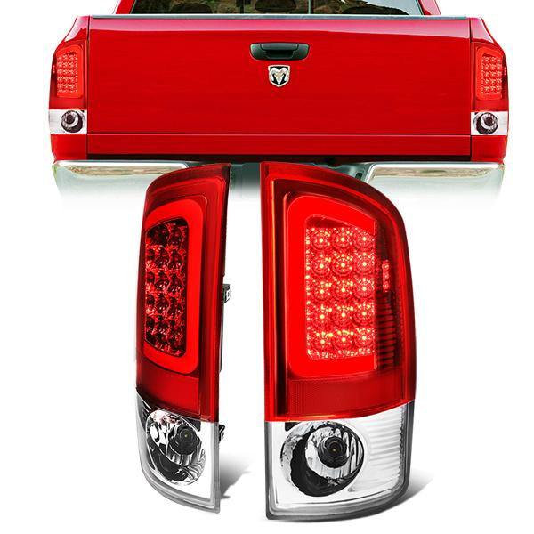 FAROS TRASEROS 07-08 DODGE RAM 1500 / 07-09 DODGE RAM 2500 , 3500 - RED C-BAR - 3D - U-HALO LED - CHROME / RED