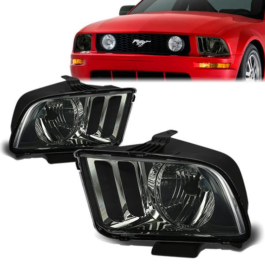 FAROS 05-09 FORD MUSTANG 2-DOOR - FITS MODELS W/ HALOGEN HEADLIGHTS ONLY, DOES NOT FIT SHELBY GT500 MODELS - SMOKE HOUSING / CLEAR CORNER - H13 LOW BEAM / HIGH BEAM