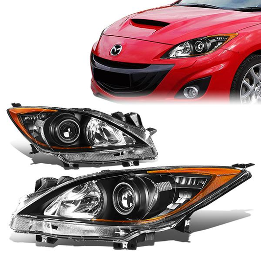 FAROS 10-13 MAZDA 3 4-DOOR - ONLY FITS MODELS WITH HALOGEN HEADLIGHTS - PROJECTOR - H11 LOW BEAM / 9005 HIGH BEAM - BLACK HOUSING / AMBER CORNER