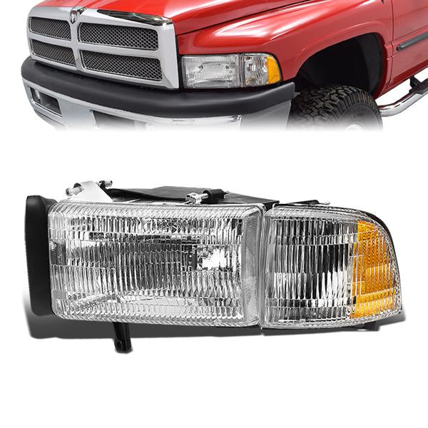FAROS 94-02 DODGE RAM 2500 , 3500 / 94-01 RAM 1500 2/4-DOOR - DOES NOT FIT SPORT MODEL AND RAM VAN MODELS - LEFT - OEM STYLE - CHROME HOUSING / AMBER CORNER - 9004 LOW BEAM / HIGH BEAM